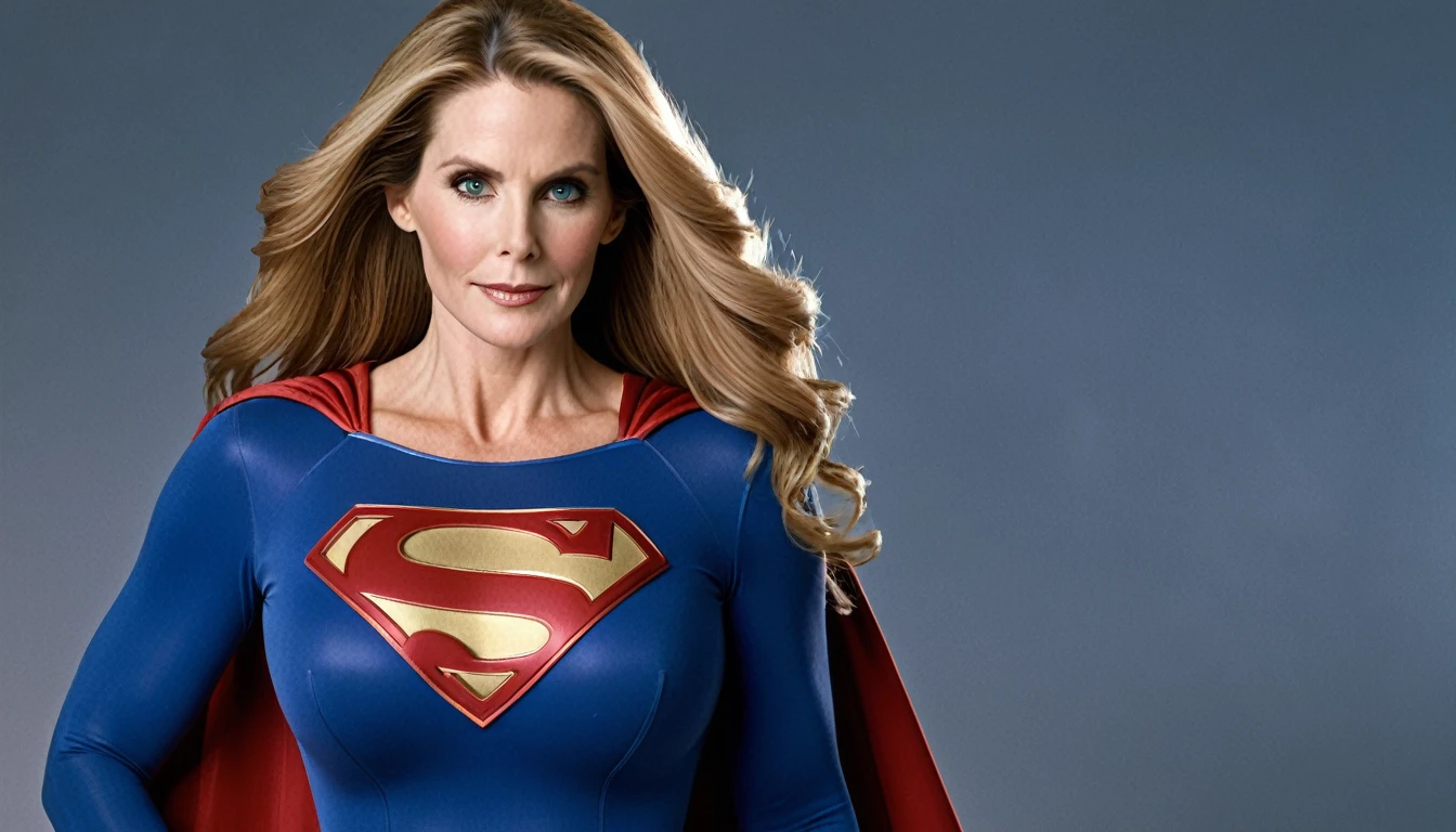 strong Julie Hagerty Supergirl; big and strong breasts. HD. Photograph, ((realism)), extremely high quality RAW photograph, ultra detailed photograph, sharp focus, high resolution, (detailed skin:1,3),high quality, film grain, Fujifilm XT3,Highly Detailed, movie, (Cinematic Photo:1.3) of (Realistic:1.3)