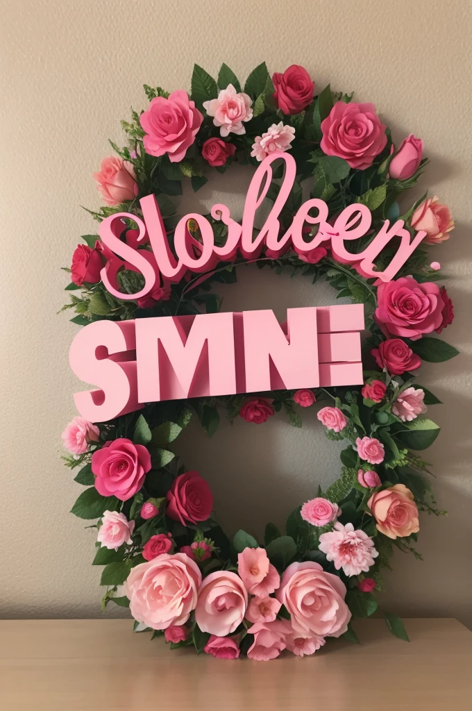 A colorful 3d flower sign written "Rosimar", red and pink flowers