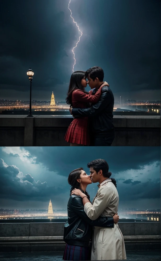Lovely Couple's Dramatic Scenic Viewed of an aesthetic image with the city's bus station with the school's football playing area: stadium and Ancient Roman Catholic Church's backdrop scenic view of the images at the evening of Heavy Rainfalling Day of The City:Metropolis and The Lovely Couple are covering the heavy rains with the UVR:Ultra Violet Rays protective Umbrella by embracing:hugging tightly their waists each other with the deepest expressions of the mood to protect by tieing of the opaque untitled nexus passed moments of their Inner Vigor Sense of their Souls as an Unforgotten Extraterrestrial Imagine Scenic Viewed of An Imaginary Image's View with InfinityDsxl of Dsxl Artworks Viewed that's all are Emphasized on Minds of The Lovely Couple's Dramatically that no one of never seen the scene about described of the prompt's description, Realistic True Events Imaginations with Hyper Mass of Hysterical Nostalgia Artwork Imagery Images based on True Events of SomeOne:Anyone:An Authority Administrator who did participate on the moment what:these I described as an imaginary thought to thoughts as an InfinityDsxl Rendered Creative Words Encryption View of Neo Realistic Passing Over Scenic Viewed of An Image's Quality of The Best with Highest of Highed Detailed with Golden Ratio Influenced on the characters with 1:1.618.