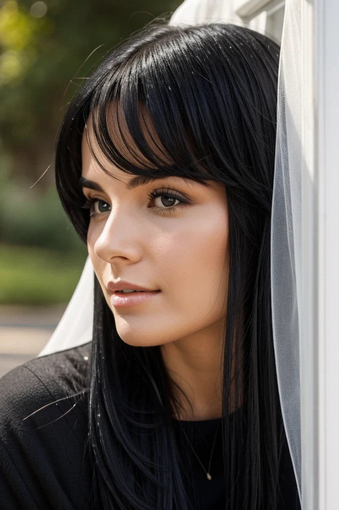 A white woman with black hair