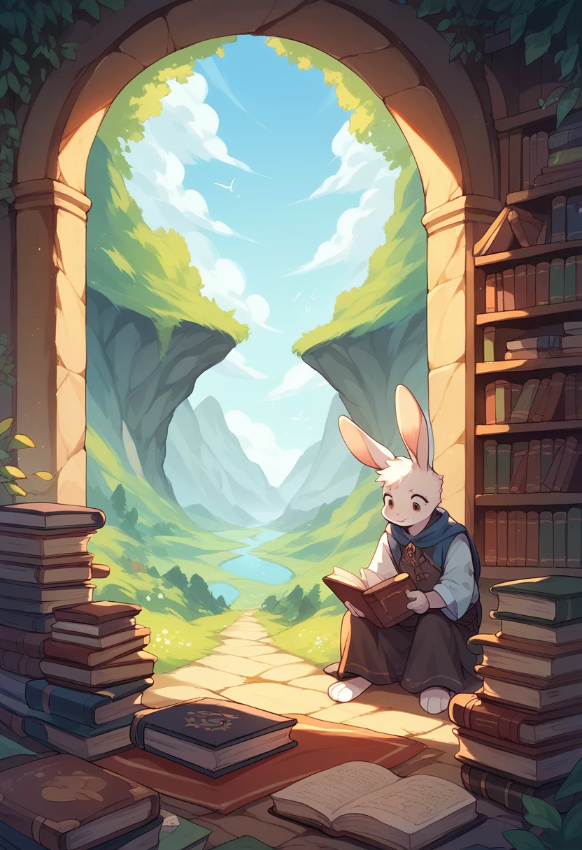 Fantasy, scenery, rabbit characters, Book Scene