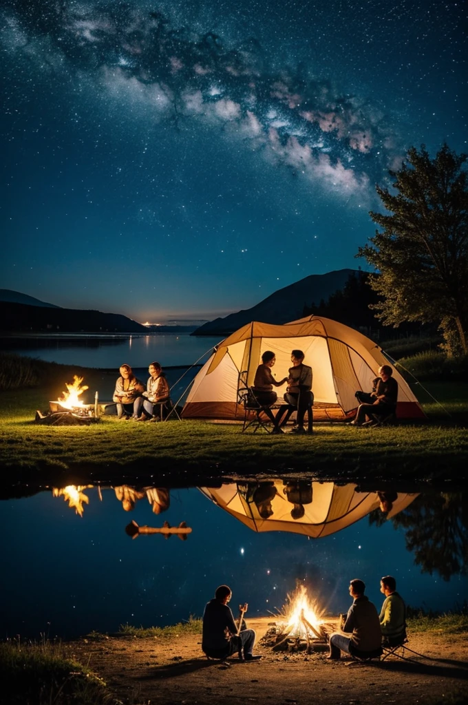 To represent that text, A suitable image could include the following elements:
1. **a night sky** with stars shining.
2. **A bonfire** at a campsite, with people sitting around.
3. **People sharing moments together**, maybe laughing or talking.
4. **A warm and welcoming atmosphere**, reflected in people's expressions and body language.
5. **A focus on connection and emotional closeness**, highlighting the importance of being together.
An image that combines these elements would capture the essence of your reflection on the importance of spending time with the people you love..