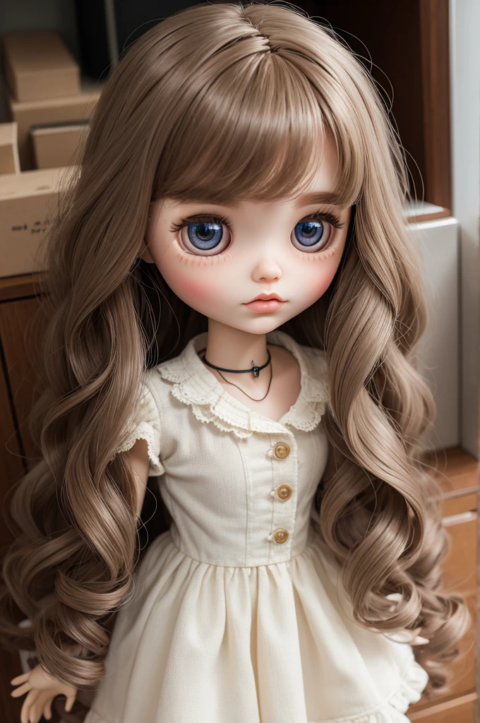 blythe doll with médium bronw wavy hair 