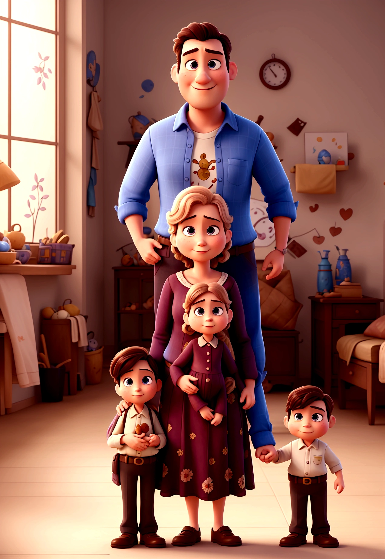 Illustration of famirly. mother, father、Full HD, fan, focused on cinematic touches, Disney Pixar Animation's Desenvolva