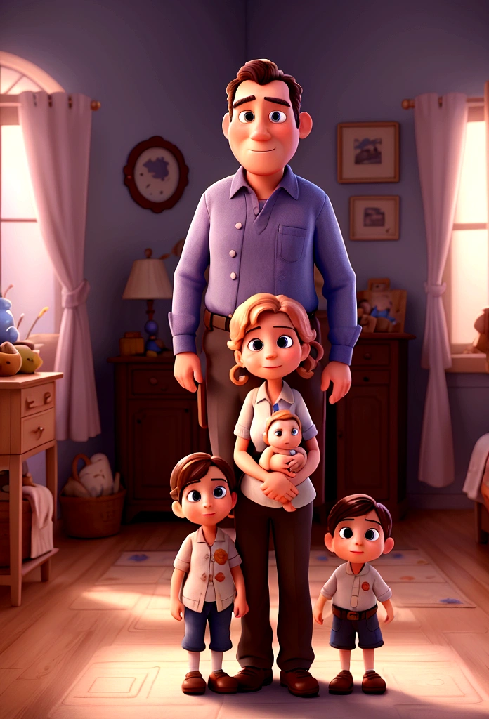 Illustration of famirly. mother, father、Full HD, fan, focused on cinematic touches, Disney Pixar Animation's Desenvolva