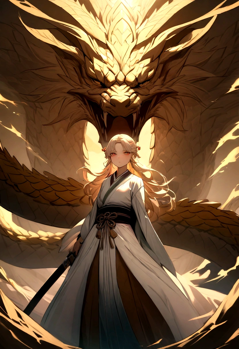 /imagine "A young warrior with long, silky hair, with a beautiful and captivating appearance. He wears a detailed traditional Japanese kimono, and two katanas are firmly attached to his waist. The young man is facing an imposing and majestic Chinese dragon, its scales shining with a touch of realism. Art must be anime style, but with a high level of realism and impressive detail, capturing every nuance and expression. ultra high quality."