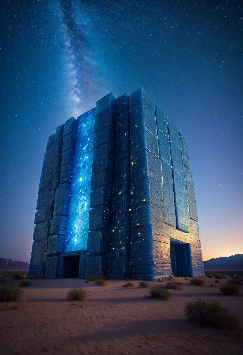 gummiray MASSIVE structure, backlight, Blue shades, starry NIGHT, desert background