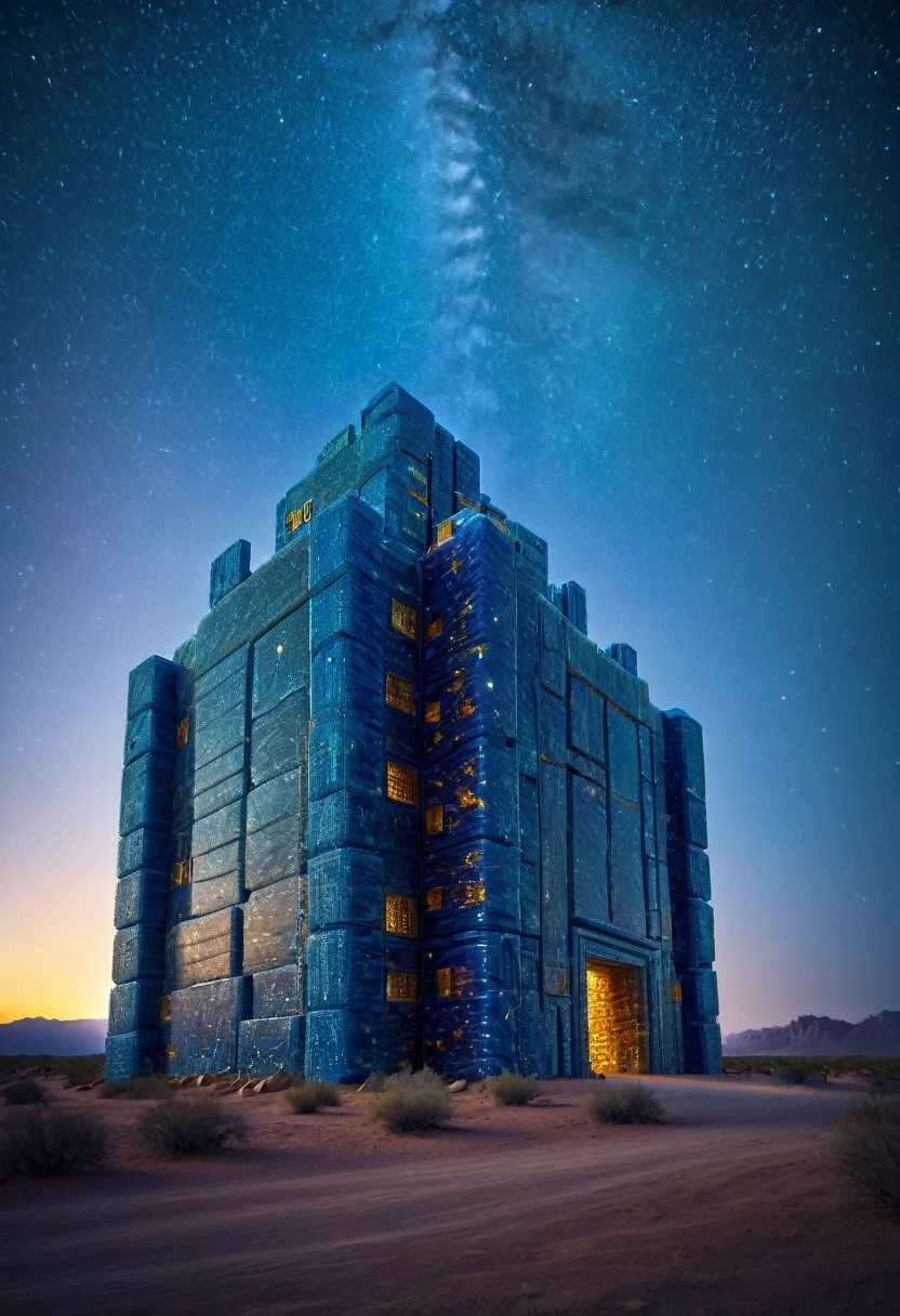 gummiray MASSIVE structure, backlight, Blue shades, starry NIGHT, desert background