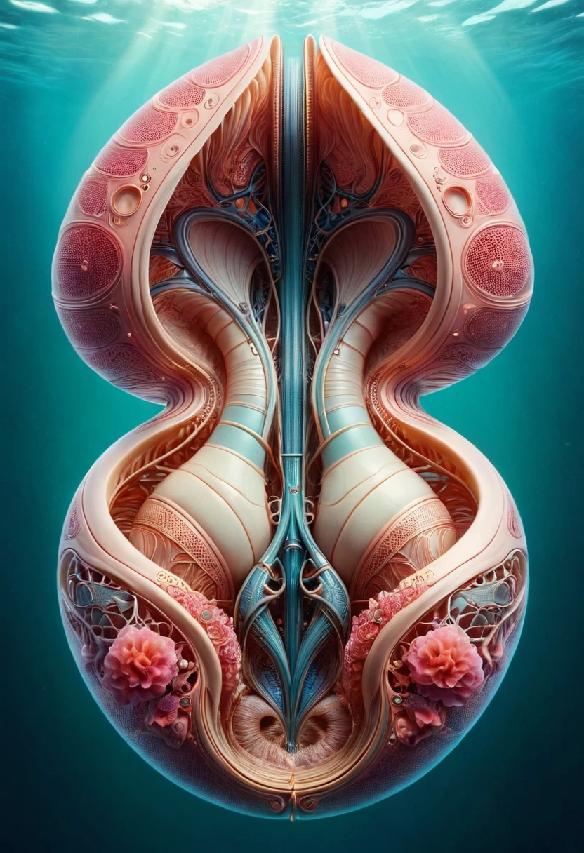 Underwater life in the shape of an anatomical uterus