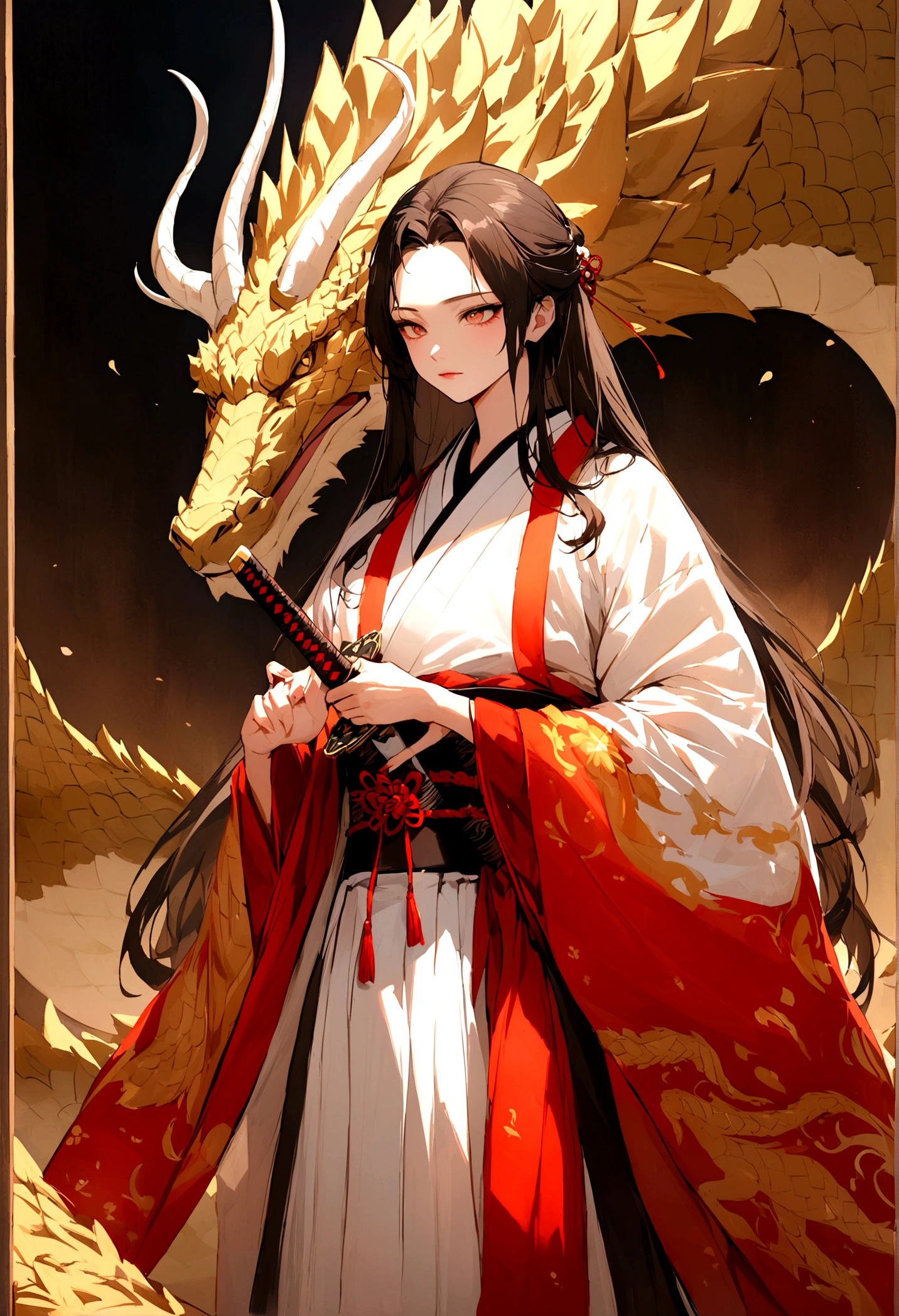 /imagine "A young warrior with long, silky hair, with a beautiful and captivating appearance. He wears a detailed traditional Japanese kimono, and two katanas are firmly attached to his waist. The young man is facing an imposing and majestic Chinese dragon, its scales shining with a touch of realism. Art must be anime style, but with a high level of realism and impressive detail, capturing every nuance and expression. ultra high quality."