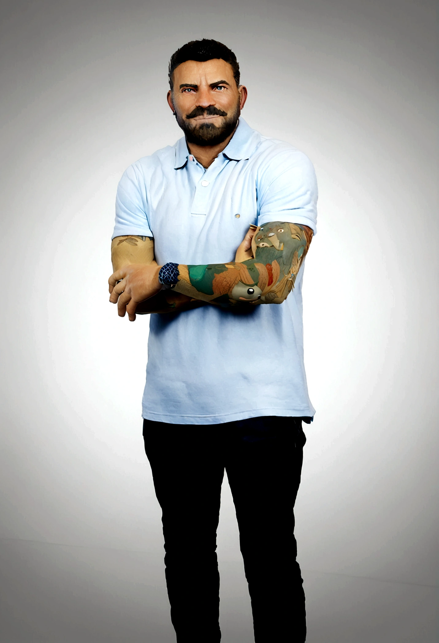 Cartoon character of a man in a blue shirt, an animated character, stylized character, animation style rendering, 3d stylized, Stylized 3D rendering, toon render screenshot, 3d character, 3d character, Stylized 3D rendering, 3D character rendering, cartoon character, Personagem de close up, character posing, (Pixar-style) (master part:1.2) (bokeh) (best qualityer) (skin detailed) (detailed texture) (8K) (Argilla)