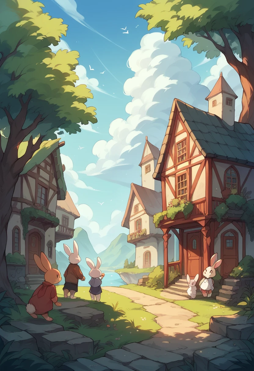 Fantasy, scenery, rabbit, friends, group 