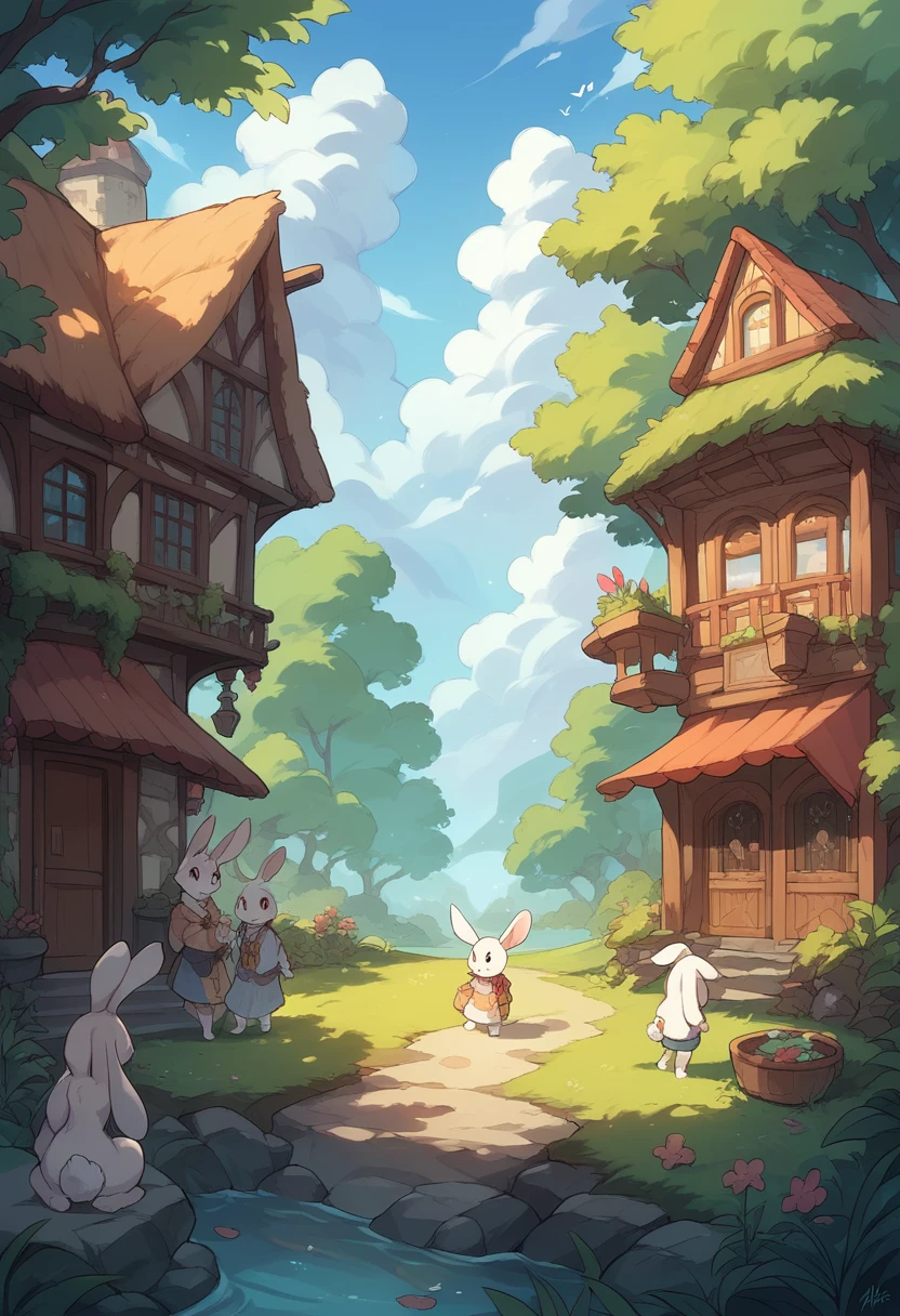 Fantasy, scenery, rabbit, friends, group 