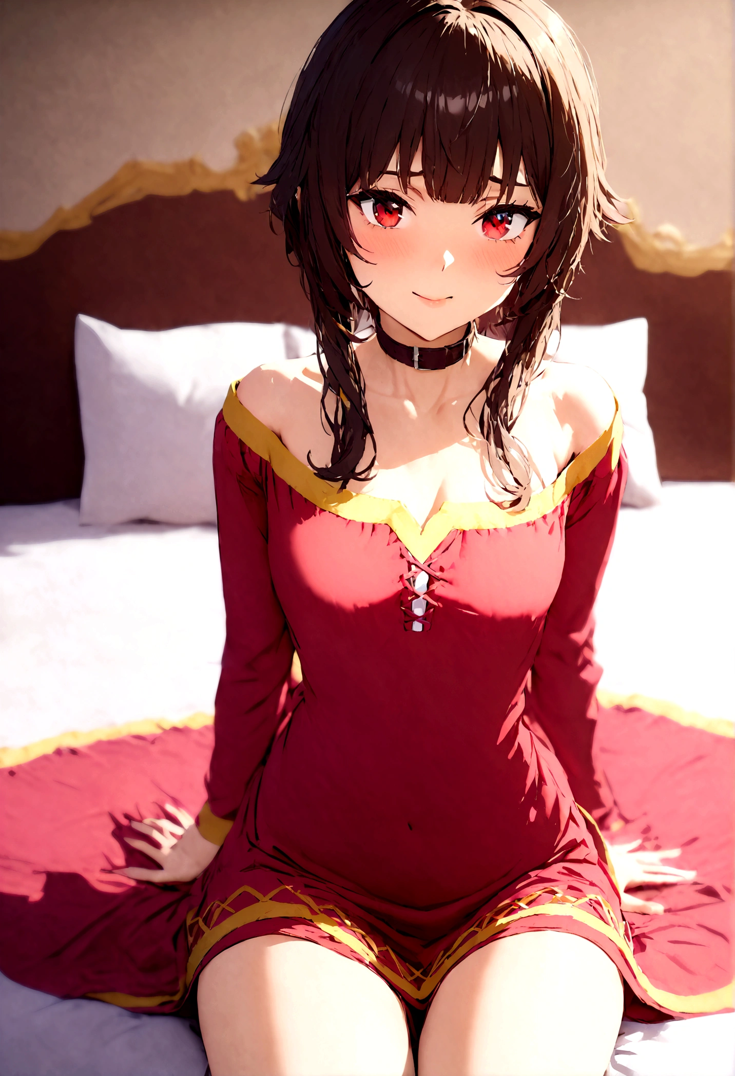 sitting on the bed 