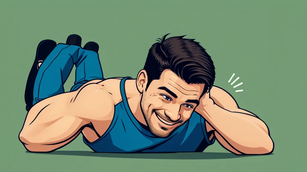 Man looking happy with his head down, cartoon image