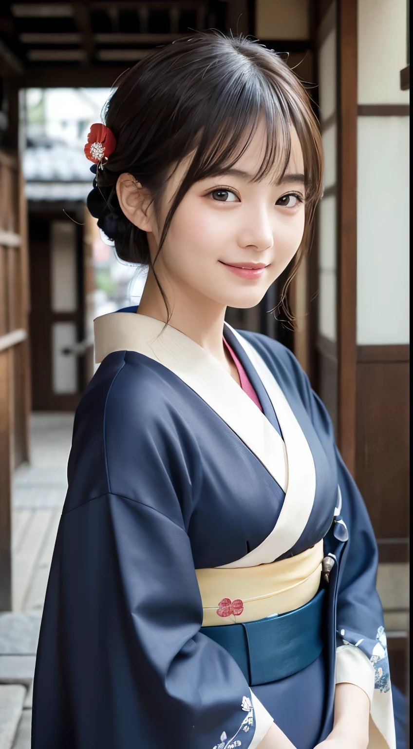 Professional Lighting,(Realistic:1.4), (Top image quality:1.0), (超High resolution:1.0), 8K, Raw photography, (masterpiece:0.2), (Dealing with the Children_v1:0.5)、(最高quality Detail:1.2)、Realistic、8K Ultra HD、High resolution、(1 Girl:1.2)、超detailedな、High quality textures、複雑なdetailed、detailed、Very detailed CG、High quality shadows、detailed 美しく繊細な顔、Beautiful details and a delicate eye、(Symmetrical eyes:1.2),Written boundary depth、Ray Tracing,1 Girl, Japanese Girls, (Natural smile:1.4),cute, thin, Portrait of a beautiful Japanese woman in a kimono, Standing elegantly on a street corner in Kyoto. Kimono with vibrant traditional patterns, Hair decorated with elegant and delicate hairpins, Gentle expression. (With the old streets of Kyoto in the background:1.4)、The soft light of a spring afternoon、Adding tranquility to the scene. Rendered in a Realistic style with great attention to detail, High resolutionの画像.Sky Porn, Magic Hour, (Realistic:1.3), finely, quality, (Tabletop:1.2), (Realistic:1.2), (最高quality), (複雑なdetailed), dramatic, Ray Tracing, photograph, +roller