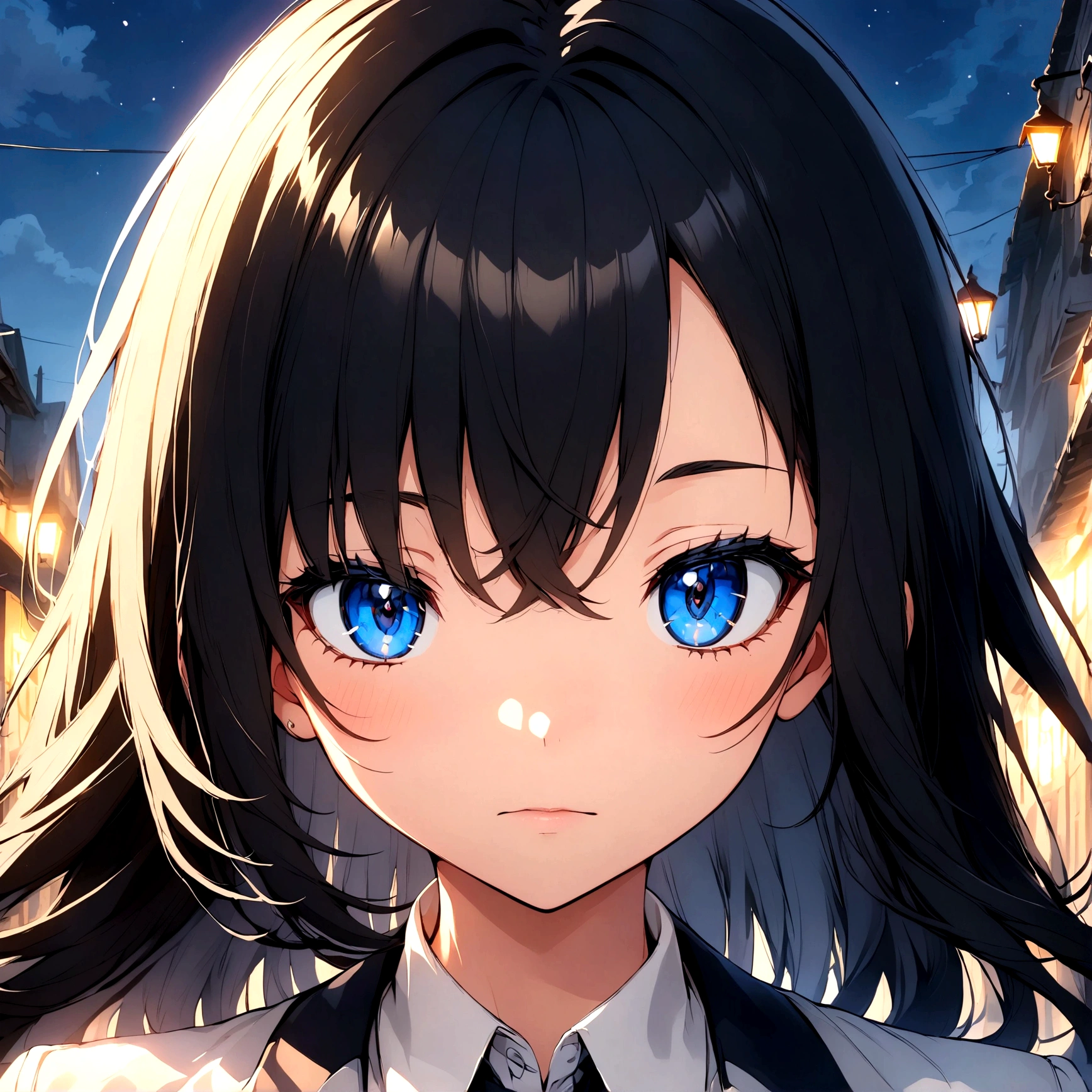Anime girl with long black hair and blue eyes Mystical version and Anime boy with short black hair and blue eyes Mystical version