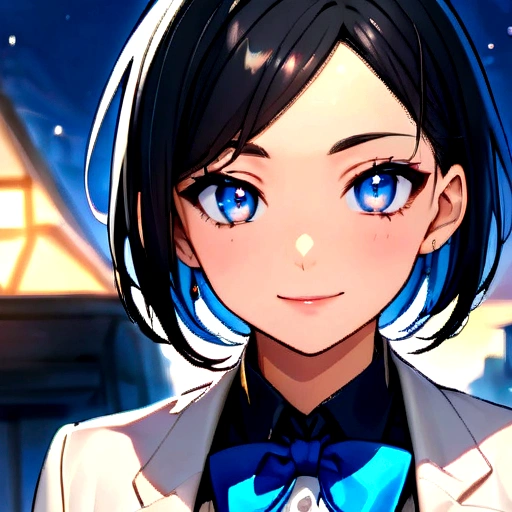Anime girl with long black hair and blue eyes Mystical version and Anime boy with short black hair and blue eyes Mystical version