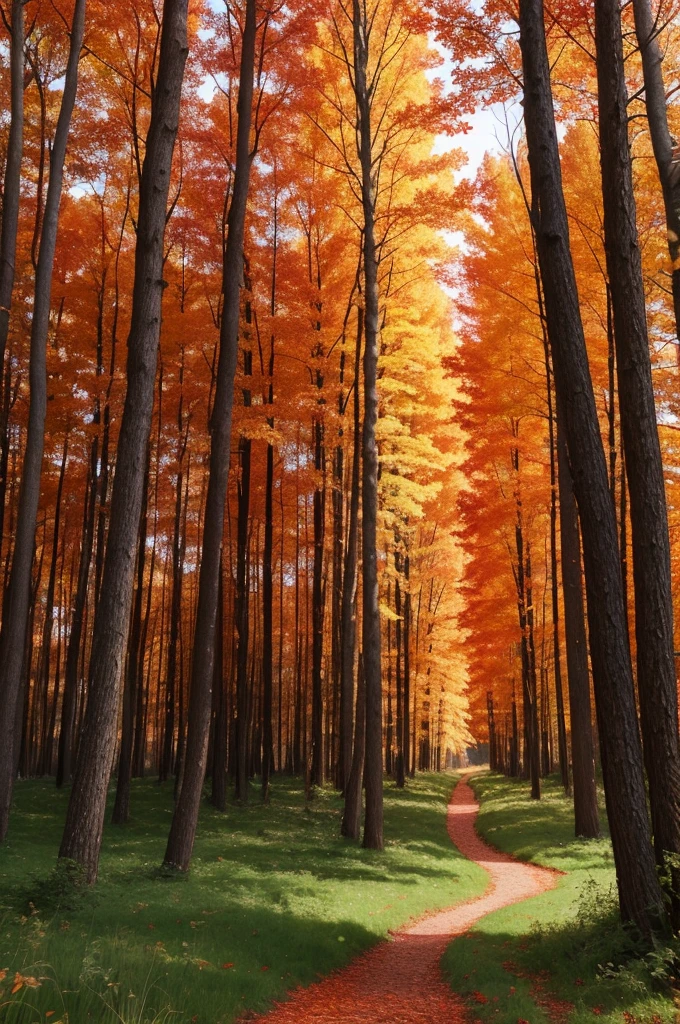 Forest with red trees, realisitic 