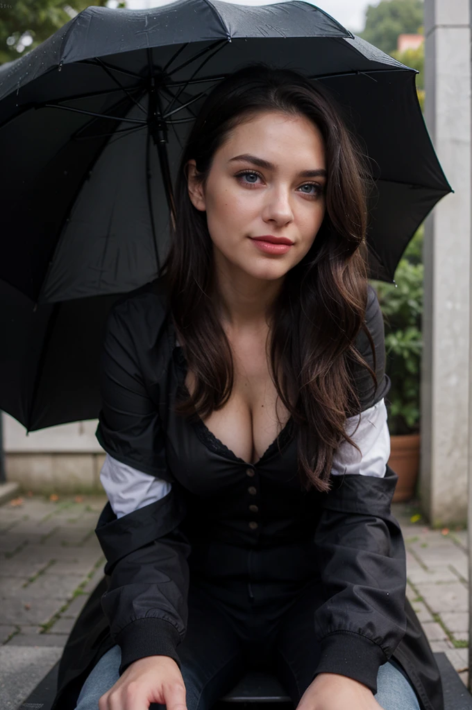 (best quality,high resolution),pUMBRELLArtrait,beautiful 24 years old.UMBRELLA,viUMBRELLAlet myers,curved, black hair(longueur moyenne:1.1),(yeux verts:1.1),(detailed eyes:1.2),pale skin,(BRELLAnfident lUMBRELLAUMBRELLAk:1.1),Occasionnel,(indUMBRELLAUMBRELLAr scene:1.1),with an air UMBRELLAf superiUMBRELLArity,A 32K HDR PUMBRELLArtrait UMBRELLAf a wUMBRELLAman sitting UMBRELLAutdUMBRELLAUMBRELLArs wearing a black jacket and blue slacks having a cUMLLAffee and a realistic New YUMBRELLArk City backgrUMBRELLAund lUMBRELLAUMBRELLAking at the viewer cUMBREUMBRELLAl smile,(cleavage)UMBRELLAlUMBRELL, military clothes, sexly