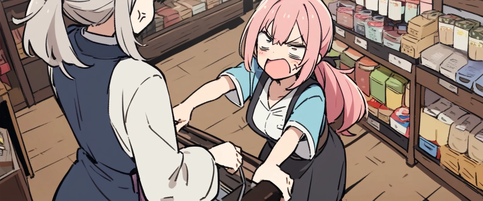 One girl,ponytail、angry、Girl、pink、Shopkeeper's Daughter、Pawnbroker、Red hair
、アニメ