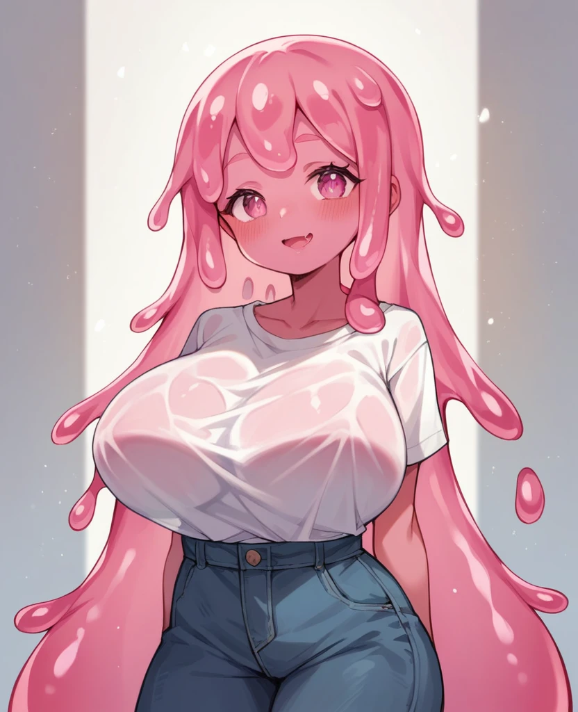 cute,((pink slime girl)),loli,,,huge breasts,,dripping,see through,