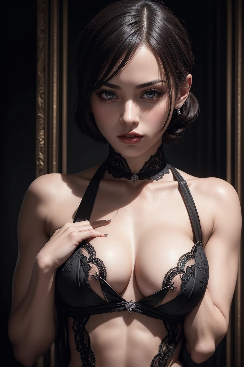 sexy 1920's gangster, split, 1 girl, alone, show your skin, intricate details, Athletic and strong body, naughty, shameless, perfect hands, detailed hand, perfect eyes, detailed eyes, flirty, sexy, naughty, realistic, HDR, uhd, dynamic