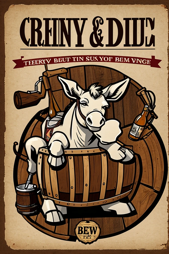 Logo that includes drunk donkey, beer and a barrel