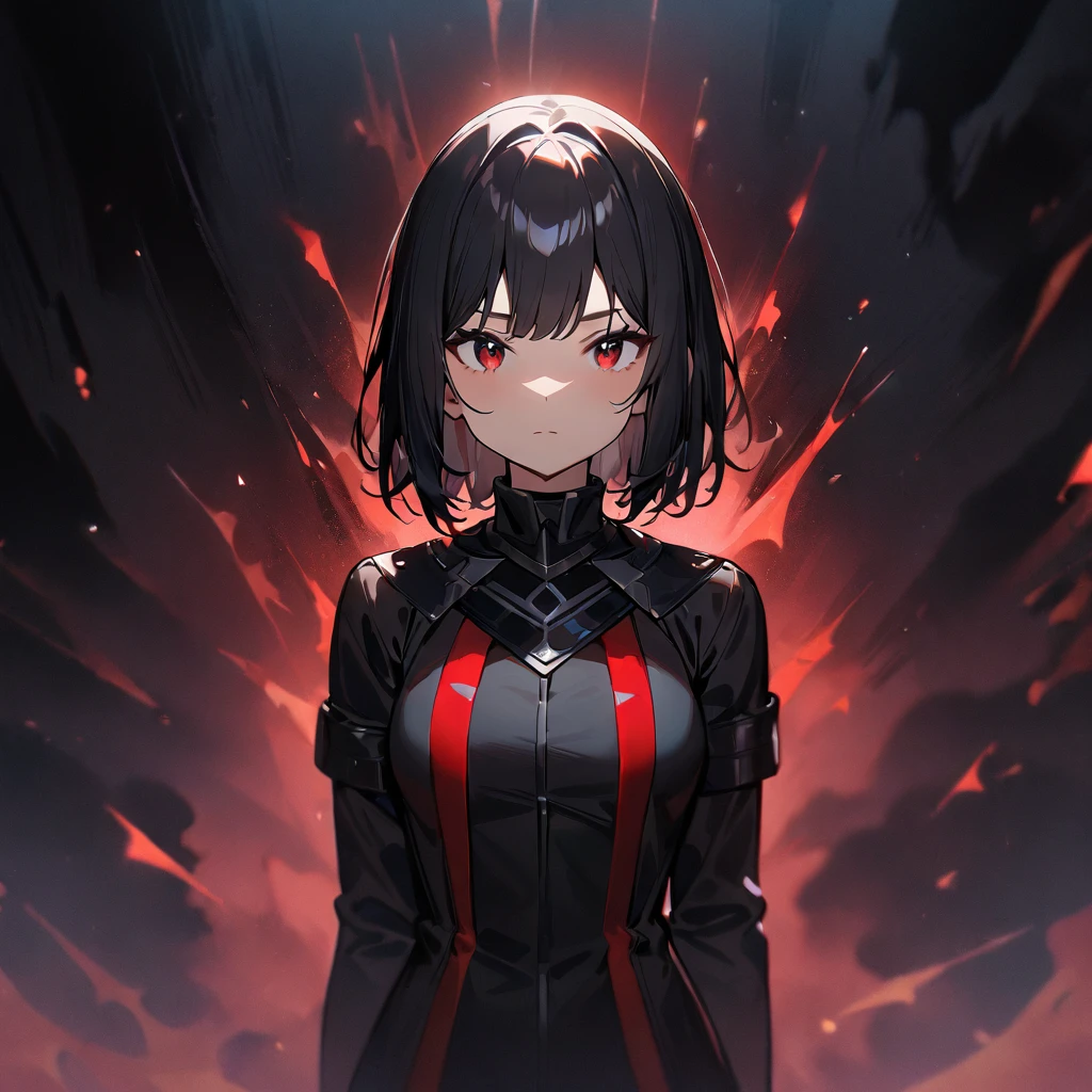 1 girl,upper body,black hair,stand,straight-on,red and blackeyes,masterpiece, best quality, very aesthetic, absurdres
