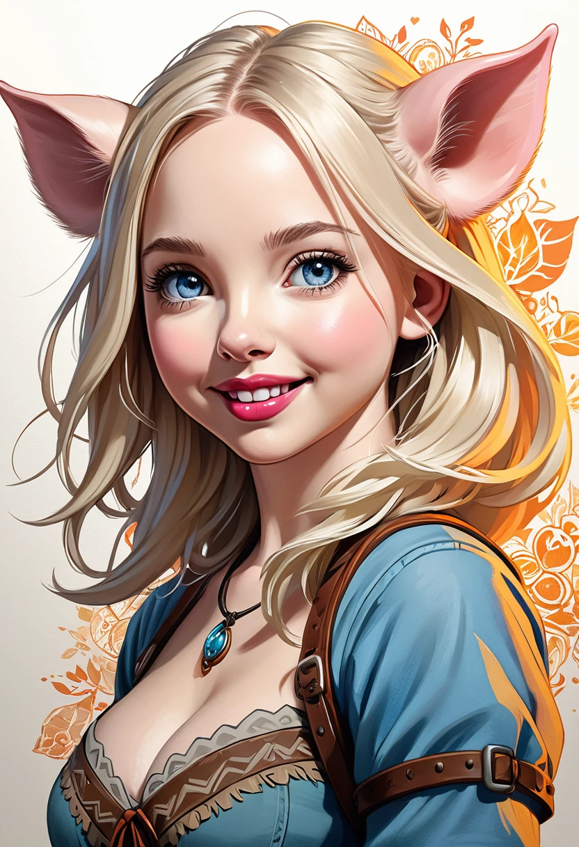Create an illustrated, hand-drawn, full-color image of an anthropomorphic pig girl. The artwork should be rendered in the style of "Breath of the Wild," featuring warm lighting and shadows. Include graphite shading, stencil marks, and airbrushed acrylic paint effects. The image should be of the highest quality, a masterpiece with intricate details.
The pig girl should have a female, humanoid, furry appearance with grey skin. She should have luscious lips, a wide smile, and bright, expressive eyes, exuding beauty, cuteness, and adorableness. Ensure the image is high resolution and sharply detailed, with a detailed and vibrant background. Scarlett Johanson, Alison Brie, Dove Cameron
Incorporate mystical lighting in the background, creating a romantic and enchanting atmosphere.