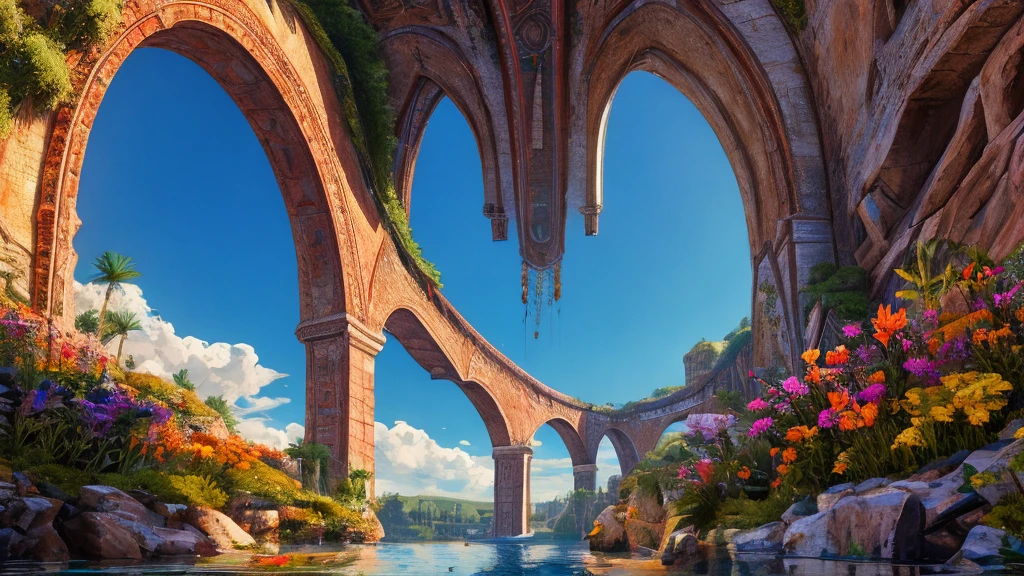 bright, magical bridge aqueduct along the horizon with a variety of magical flora, shining in the moonlight, ., illustration, 3d, cartoon, A high resolution, high quality, detailed, masterpiece, HDR, spicy, [Pixel Art Style],[ abbot bi style], BREAK check_9, check_8_up, check_7_up, check_6_up , amazing, Beautiful, breathtaking, amazing, brilliant, Incredible,