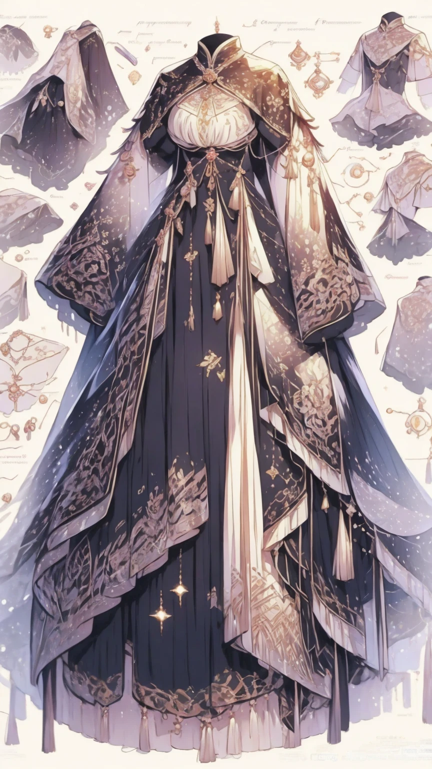 There are a lot of close-ups of dresses in different designs, very detailed and  a belly dance costume, alphonse mucha and rossdraws, by Yang J, inspired by Fenghua Zhong, full color illustration, a beautiful fantasy empress, inspired by Lan Ying, by Shen Zhou, a beautiful artwork illustration, by Qu Leilei, by Yan Hui, by Zeng Jing, by Lu Guang