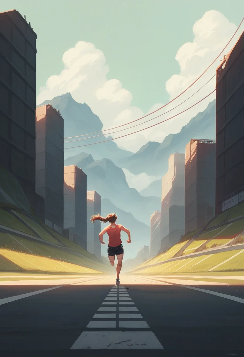 1 girl, solo, running, Gray Track Top, pink , ponytail, athletic build, dynamic brushstrokes, fluid movement, capturing the essence of her athleticism and energy, using light colors and soft tones to create a dreamy and ethereal atmosphere, portraying the motion and grace of running, showing the wind blowing herhai and clothes, and the scenery of her surroundings.
outdoors, detailed background, Modern metropolis,
