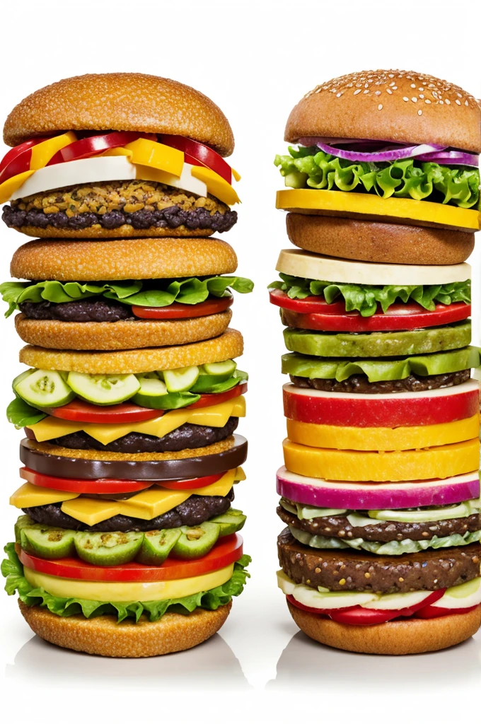 Healthy food balanced with junk foods in the form of a logo 
