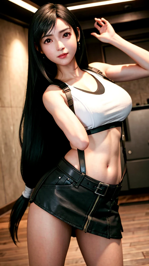 girl in black top and black pants posing for the camera, tifa lockhart, tifa, seductive girl, thicc, chun li at the gym, tifa lockheart, seductive tifa lockhart portrait, biomechanical oppai, working out, oppai, (sfw) safe for work, portrait of tifa lockhart, muscular!