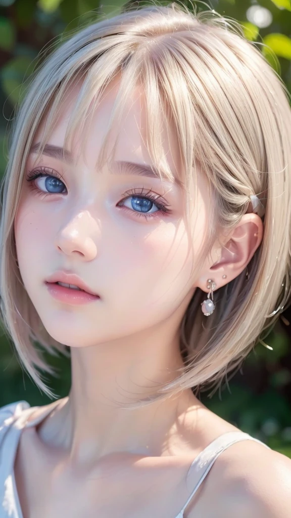 ((sfw: 1.4)), (( detailed face, cute face, detailed face, professional photography)), ((from side)), (( off-the-shoulder top)), (( Shiny platinum blonde silk hair, beautiful shiny bangs, big clear sky blue eyes, very beautiful bright eye highlights, earrings, 1 Girl)), Ultra High Resolution, (Realistic: 1.4), RAW Photo, Best Quality, (Photorealistic Stick), Focus, Soft Light, ((15 years old)), (( (young face))), (surface), (depth of field), masterpiece, (realistic), woman, bangs, ((1 girl))