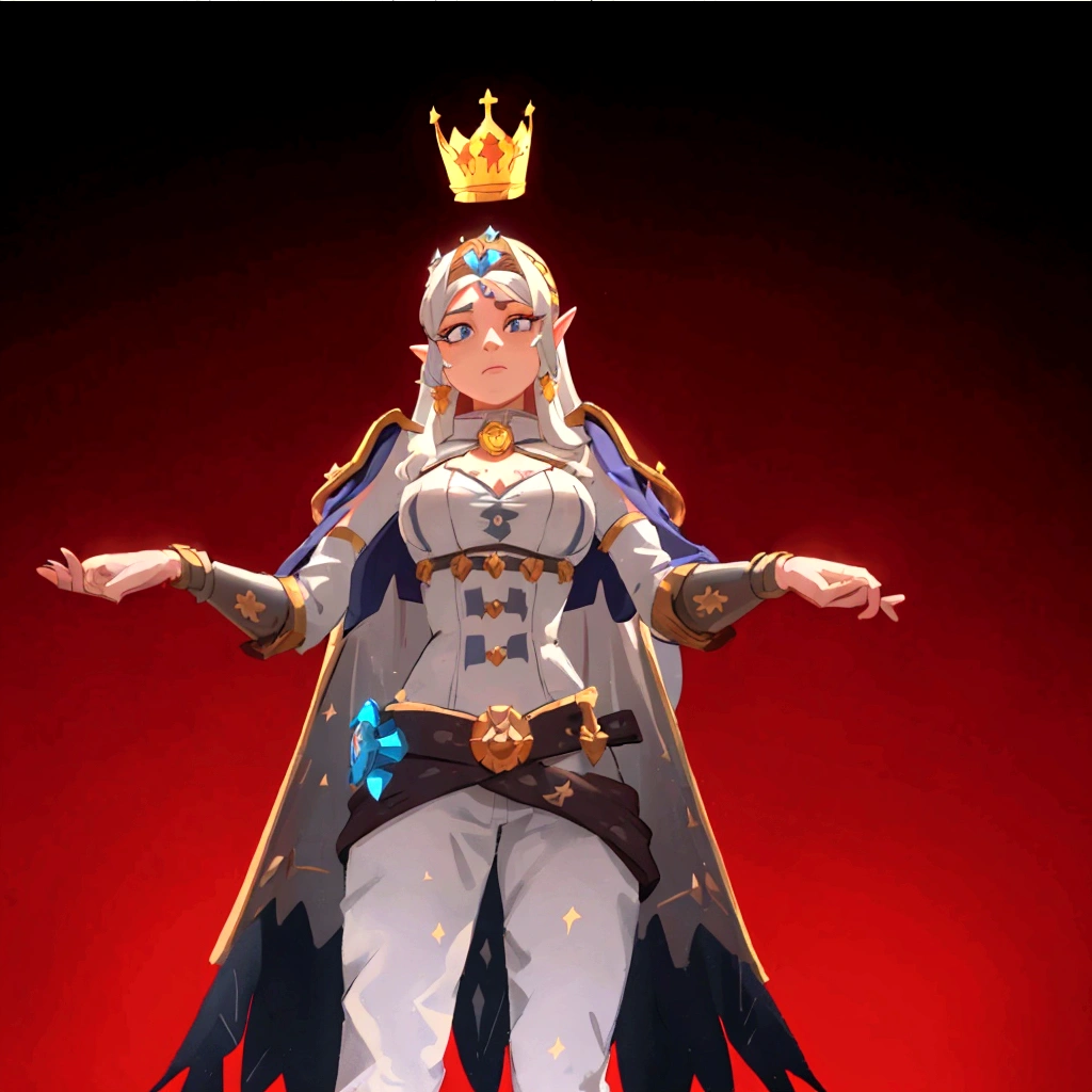 a close up of a woman in a costume with a crown on her head, junker queen from overwatch, 3 d goddess minerva, harley queen, jaina proudmoore, regal pose, elf queen, diablo 4 queen, divine render, an elf queen, render of mirabel madrigal, female character, wearing a crown and cape, saint skeleton queen