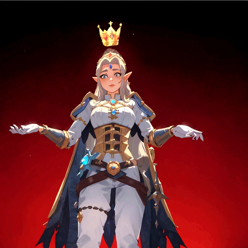 a close up of a woman in a costume with a crown on her head, junker queen from overwatch, 3 d goddess minerva, harley queen, jaina proudmoore, regal pose, elf queen, diablo 4 queen, divine render, an elf queen, render of mirabel madrigal, female character, wearing a crown and cape, saint skeleton queen