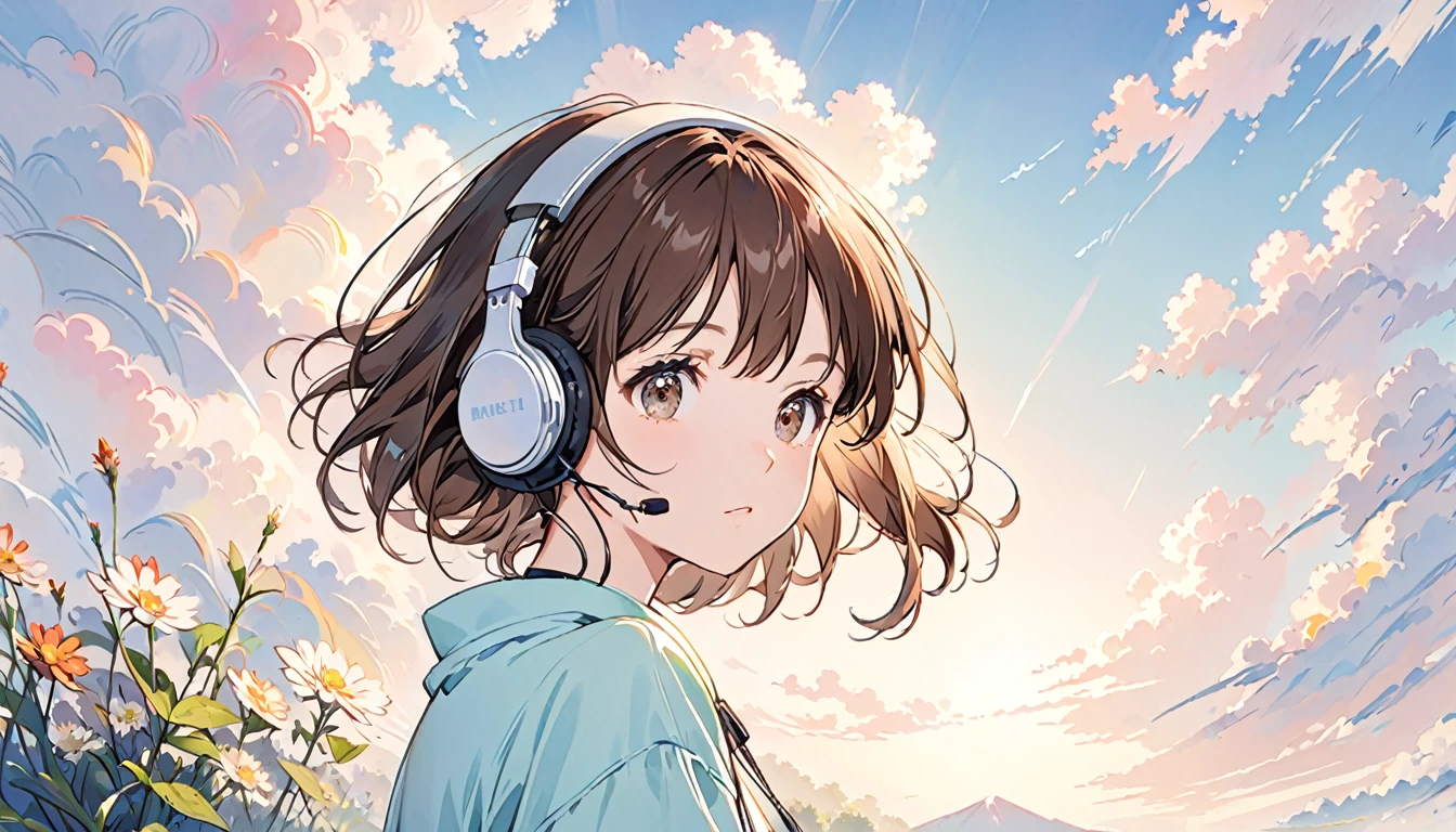 Girl wearing headphones,Brown Hair,1 person,quiet,bright,