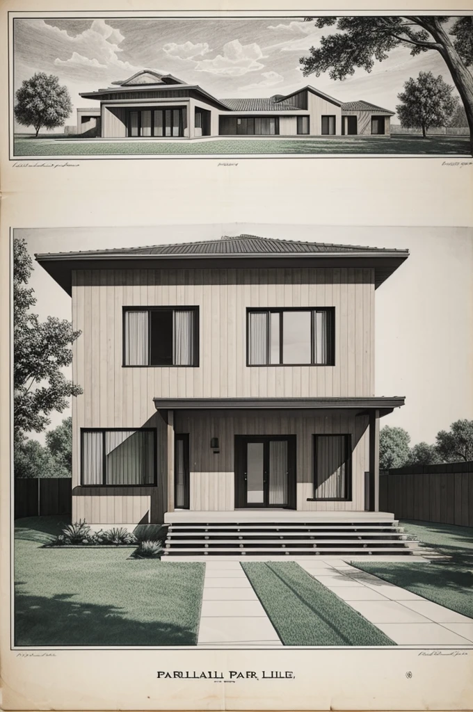 Drawings of a parallel perspective of a house on a sheet line 4