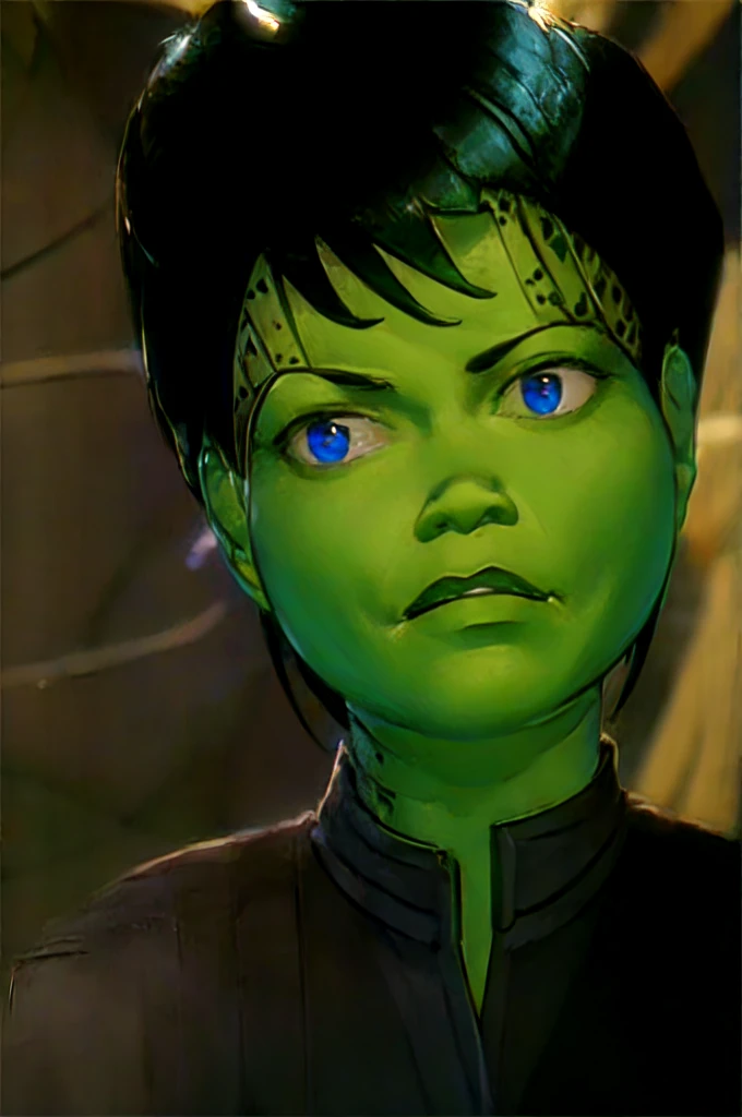 ultra detailed, masterpiece, best quality, solo,
D0tMatrix, green skin, dark green hair, black hair, gallia_uniform, beret,