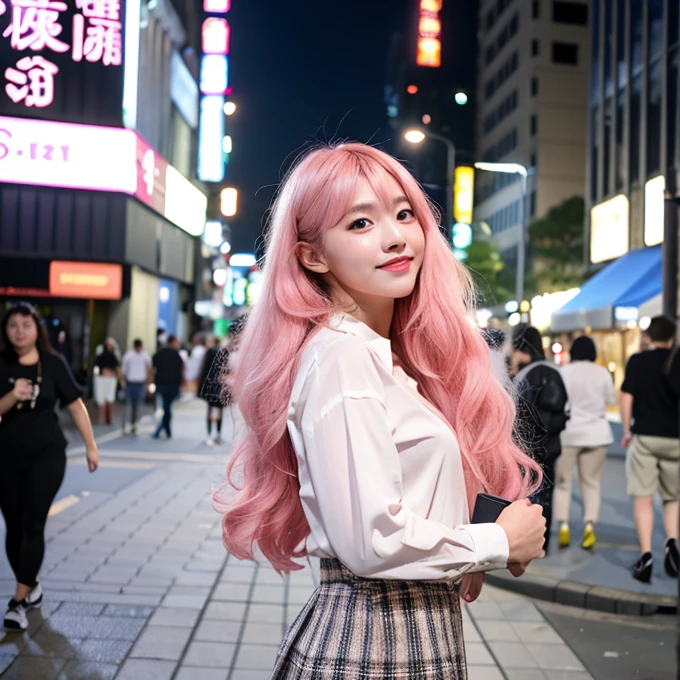 (Seductively Posing :1.3),(Pink Hair :1.3),An unforgettable smile,Floating Hair, Flowing Hair, Pink Hair, Long Hair,ピンク iris, Two-tone hair, Beautiful fine hair, Exquisite and beautiful face,, Clear Eyes, Soft lips, iris, Ultra Wide Angle,Full Body Shot, 最high quality、masterpiece、超High resolution、(Realistic:1.4)、Very detailed CG Unity 8k 壁紙、Detailed and complex、original、High resolution、RAW Photos、(Perfect figure)、Detailed and complex,、Digital SLR、Soft lighting、high quality、Film Grain、Written boundary depth、Leica Camera、50mm lens、Backlight、High resolution、Ultra-realistic、Color Grade、Dynamic pose、Portraiture、Japanese、prohibit、(Crowded akihabara:1.2)、Front Viewer、Natural soft light、With a girl、20-year-old、Lesbians all over the world、alone、 student、University、uniform、shirt、Bobby Socks、Checkered Pleated Skirt、Daytime、in street、Deep Shadow、cute、beauty、Inconspicuous、Cold Light 12000K \\ street、Store status、akihabara、Shinjuku、Shibuya Ward、Ikebukuro、Detailed and realistic、Skin Texture、Very detailed、リアルなSkin Texture、(dramatic、Award-winning photo、信じられないほどのmasterpiece:1.3)