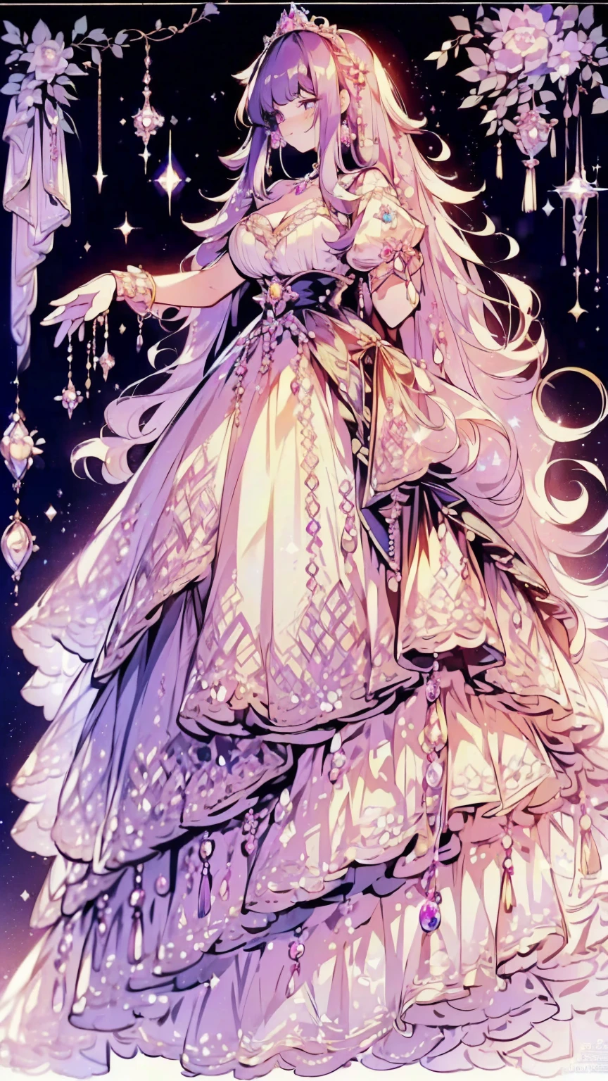 ((anime artstyle)),(Masterpiece),(Best Quality), (Super Detail),(Highly Detailed CG Unity 8k wallpaper),((Very Delicate and Beautiful)),cinematic lighting,1 girl,((full body portrait)),((standing in garden)),((solo)),(((1 fairytale princess in gorgeous embroidery and jeweled extremely gorgeous rococo princess ballgown with voluminous full length hoop skirt))),an hourglass waist,padded and corseted bodice,(((huge crinoline hoopskirt))),long train,((gorgeous embroidery and jeweled)),voluminous frills,See-through,(((extremely gigantic ,skindentation))),cleavage,((absurdly Long Straight Hair,extremely voluminous Straight long Hair,absurdly Long Straight Hair)),(finely detailed face and eyes),(Blush,Smile),clear pupil,extremely gorgeousfull hair ornament,(bling-bling jeweled extremely gorgeousfull tiara),((bling-bling gorgeous gemstone jewelry)),gorgeous long veil,((ultra long gloves)),(beautiful background),(full body),((gorgeous embroidery and jeweled extremely gorgeous rococo princess ballgown with voluminous full length hoop skirt))