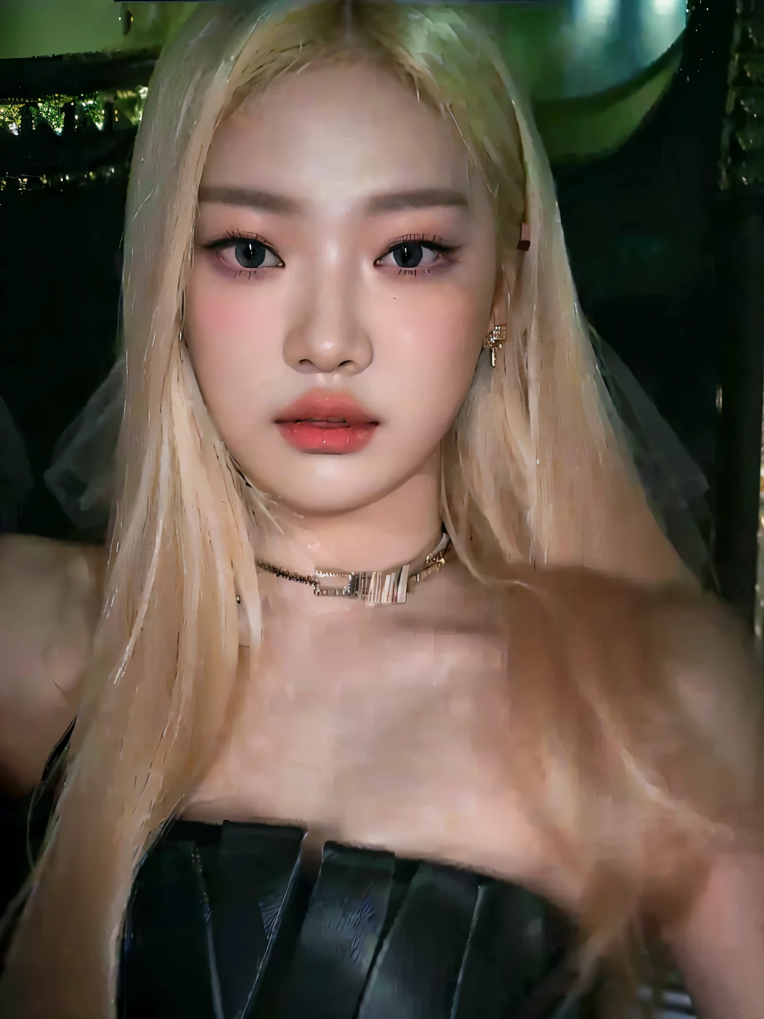 a close up of a woman with long blonde hair wearing a black dress, roseanne park of blackpink, portrait of jossi of blackpink, jossi of blackpink, blackpink jennie, cl, tzuyu from twice, lalisa manoban of blackpink, 3/4 bust, lalisa manobal, taken in the early 2020s