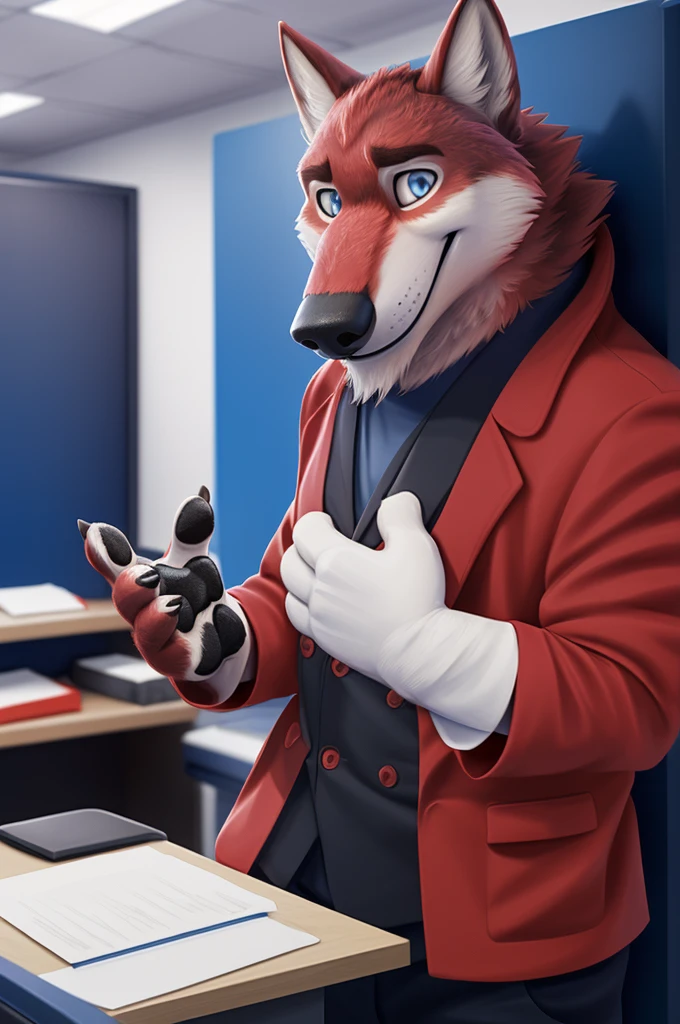 Ivan Fedorovich Wolfbach (Novosibirsk) ,tall handsome, wolf,young, 24 years, brown fur,Kind,(red body:1.3),beautiful blue eyes,Novosibirsk,dressed,blazer, lifeguard uniform, зеленый blazer, White shirt, black tie, Green pants, canine, wolf, detailed fur, male, antro, paw pads, finger claws,At the viewer, 5 fingers, paws, 5 fingers, smile, wrist watch, т nextel,by xenoforge, (difficult, high detail, digital photography, soft focus, RAW variety of theater,Very close to the camera сидит, office,Novosibirsk, smile, good mood, positive, Very close to the camera,Russian Emergency Situations Ministry,
Photorealism, realistic, photorealistic, digital style, Subsurface scattering,I look at the viewer, in the shop, chooses flowers for mom,
masterpiece, Best quality, ultra realistic, 8 k)