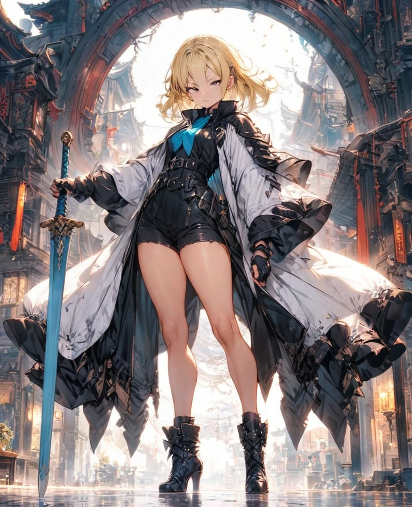 boyish Slanted Eyes Thighs Blonde Swordsman Two-Way Short Dagger coat whole body