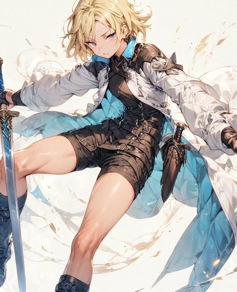 boyish Slanted Eyes Thighs Blonde Swordsman Two-Way Short Dagger coat whole body