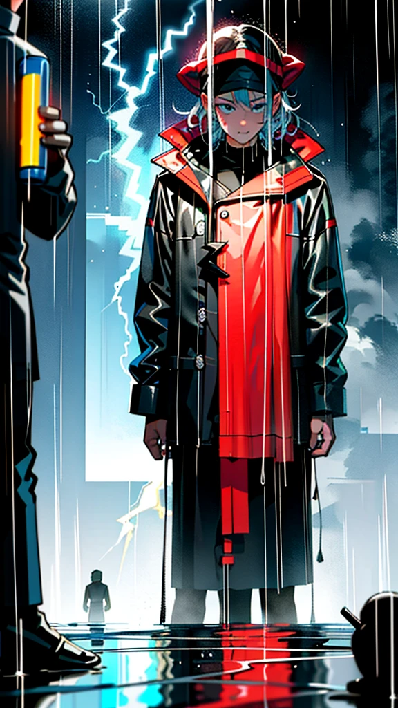 1boy,a 13 yo boy、Wet body、Cyberpunk Boy、The beginning of the adventure、(drenching:2)、(Lightning:1.5)、Lots of clouds,heavy fog、Fog,Chaotic city of the future、Movie dystopia、A group of very tall skyscrapers stands in the center、Very complex cityscape,Crowded Chinese skyscrapers、street signs、streetlights、taxis、buses、Train、Blue lighting,Dark road、Lots of puddles、Chaotic、Beautiful and fantastic scenery、Cinematic scenery、hightquality、masutepiece,in 8K、hight resolution、