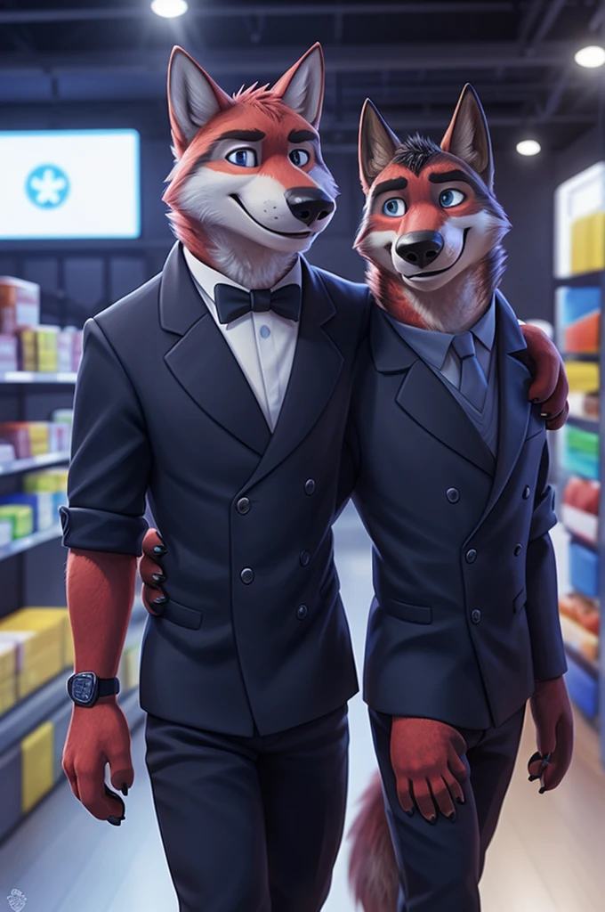 Ivan Fedorovich Wolfbach (Novosibirsk) ,tall handsome, wolf,young, 24 years, brown fur,Kind,(red body:1.3),beautiful blue eyes,Novosibirsk,dressed,blazer, black shirt, white bow tie in blue and black, trousers,canine, wolf, detailed fur, male, antro, paw pads, finger claws,At the viewer, 5 fingers, paws, 5 fingers, smile, wrist watch, т nextel,by xenoforge, (difficult, high detail, digital photography, soft focus, RAW variety,Very close to the camera, variety,Novosibirsk, smile, good mood, positive, Very close to the camera,black shirt белый галстук бабочка, viewers love him, walking with daughter,
Photorealism, realistic, photorealistic, digital style, Subsurface scattering,I look at the viewer, in the shop, chooses flowers for mom,
masterpiece, Best quality, ultra realistic, 8 k)