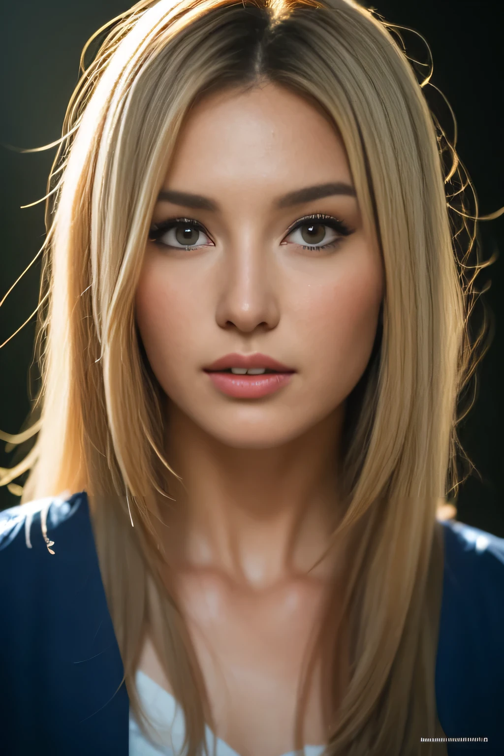 Hyper-realistic portrait of a woman by David Hockney and Alphonse Mucha,Fantasyart, photo realist, dynamic lighting, art station, posters, volumetric lighting, Very Detailed Faces, 4K, awardwinning,, 1 girl, in dark, deep shadow, subtle,cowboy shot,(official clothing:1.4) ,long hair,White hair,